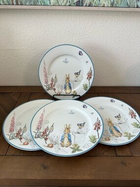 Peter Rabbit Blue Rim Dinner Plates - Set of 4 NEW